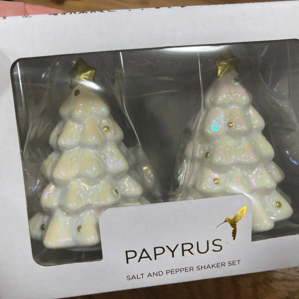 Papyrus White and Gold Holiday Tree Shaker Set